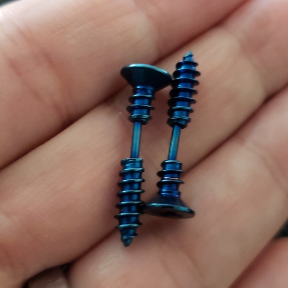NWT 1 Pair Blue Unisex Punk Screw Stud Earr… - Picture 2 of 8